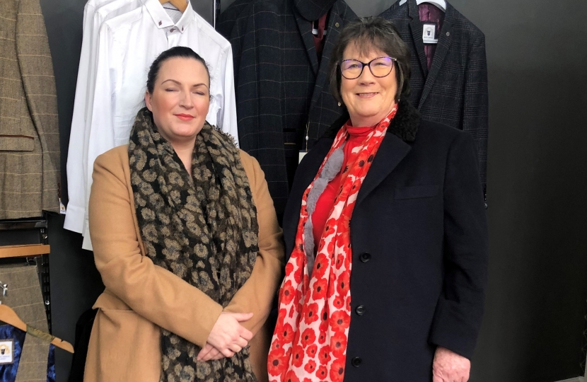 Pauline Latham OBE MP visits Strutts Menswear in Belper