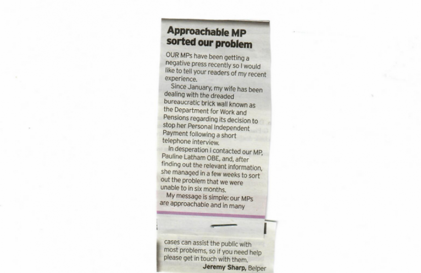 Letter in Derby Telegraph from a constituent