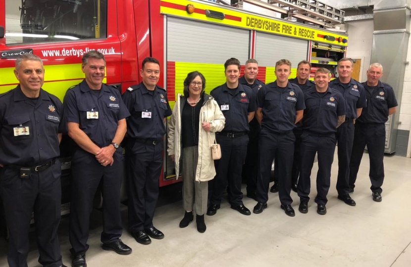 Pauline Latham OBE MP with Duffield Fire Station firefighters