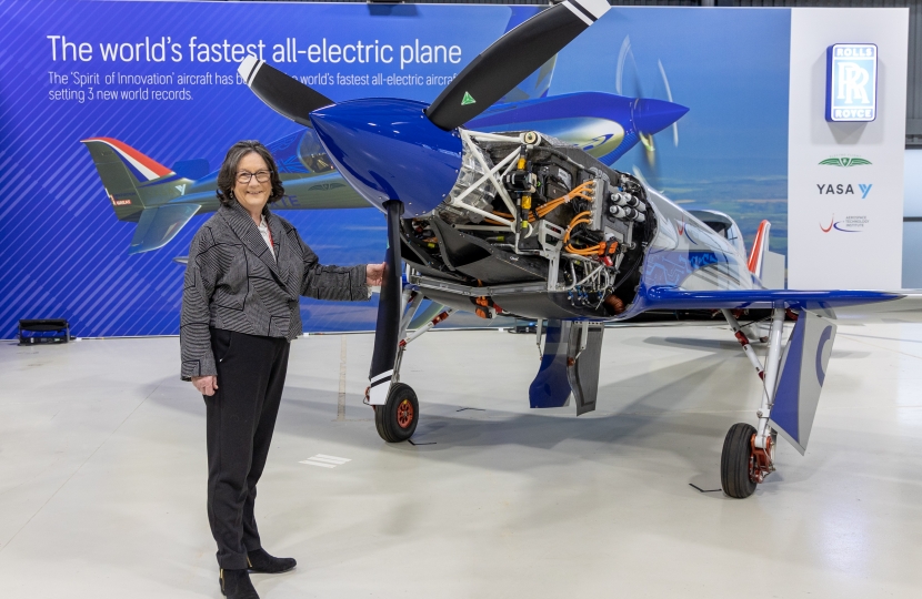 Pauline Latham OBE with Spirit of Innovation aircraft