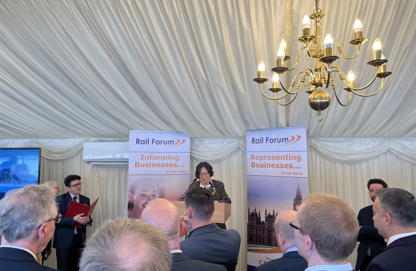 Pauline Latham OBE MP speaking at the Rail Forum