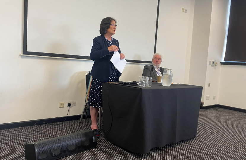 Pauline Latham OBE MP addressing local businesses