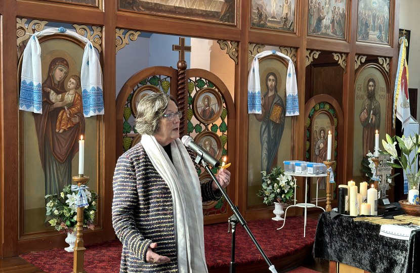 Pauline speaking at Ukrainian Memorial Service in Derby