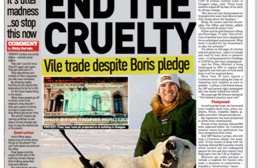 Campaign against trophy hunting newspaper page