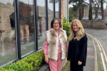 Pauline Latham OBE MP and Sally Montague outside hair salon in Duffield