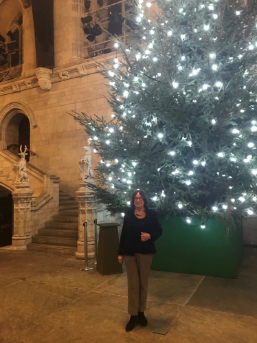 Pauline Latham with Westminster Hall Christmas tree