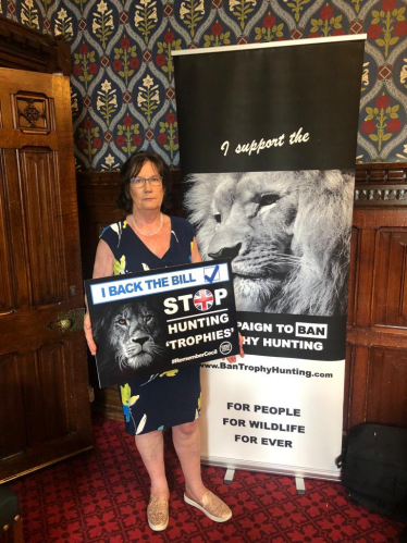 Pauline showing her support for banning trophy hunting imports