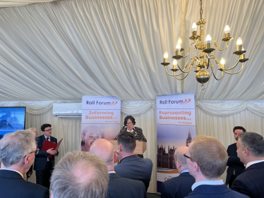 Pauline Latham OBE MP speaking at the Rail Forum