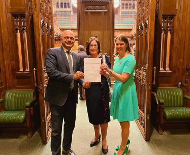 Pauline Latham OBE MP with Sajid Javid MP and Rachel Maclean MP